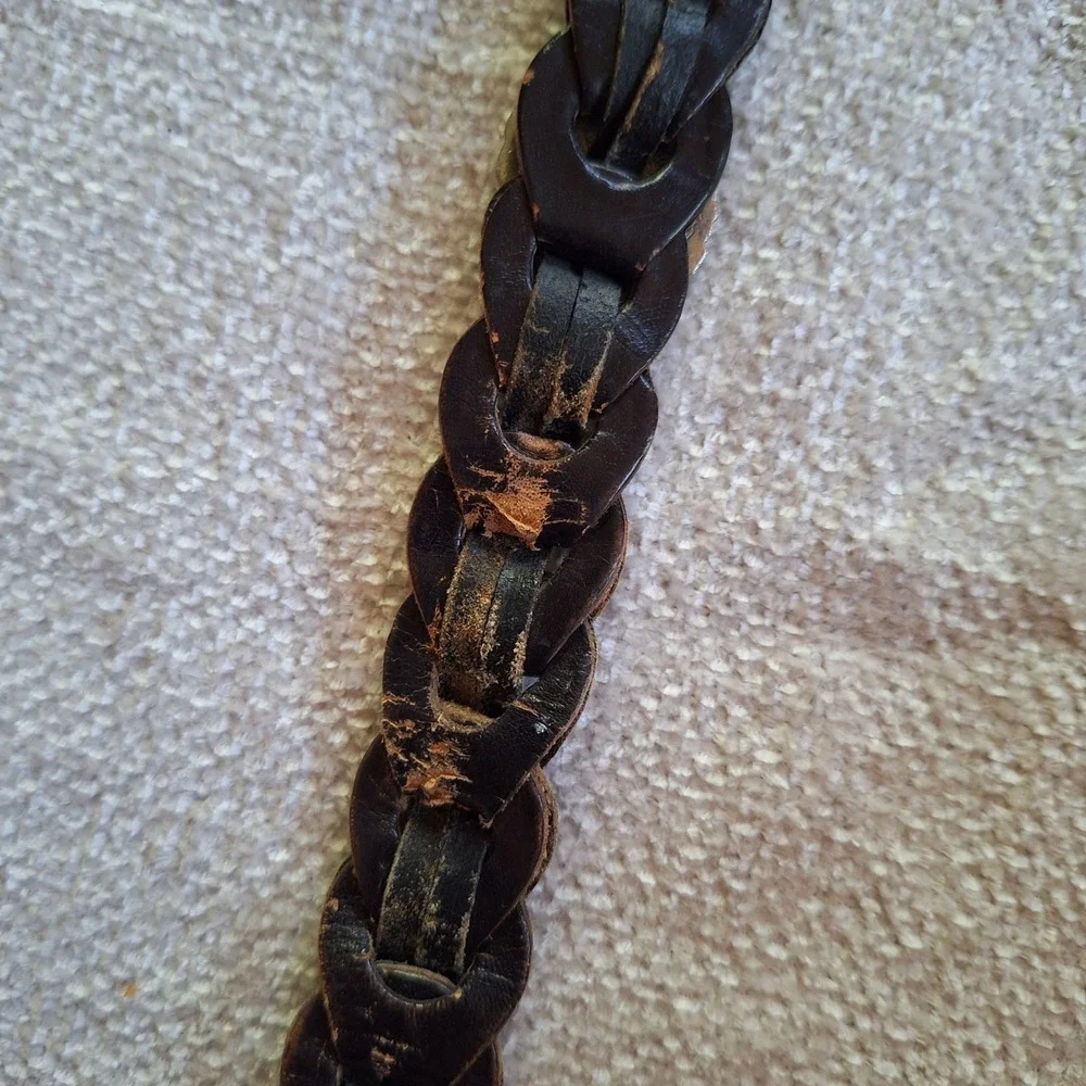 Vintage Braided Leather Concho Belt Southwestern Cowgirl Brass India Capezio